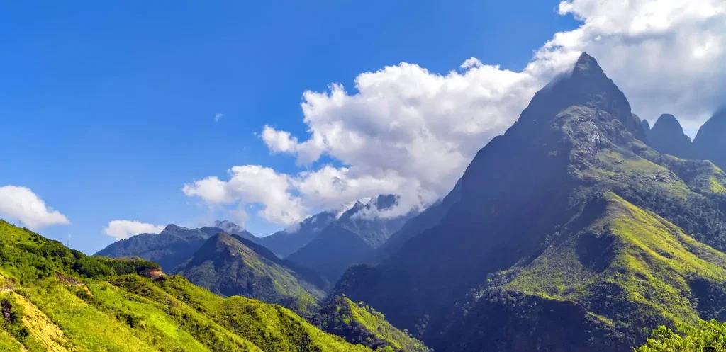 peaks of Fansipan mountain range in Vietnam